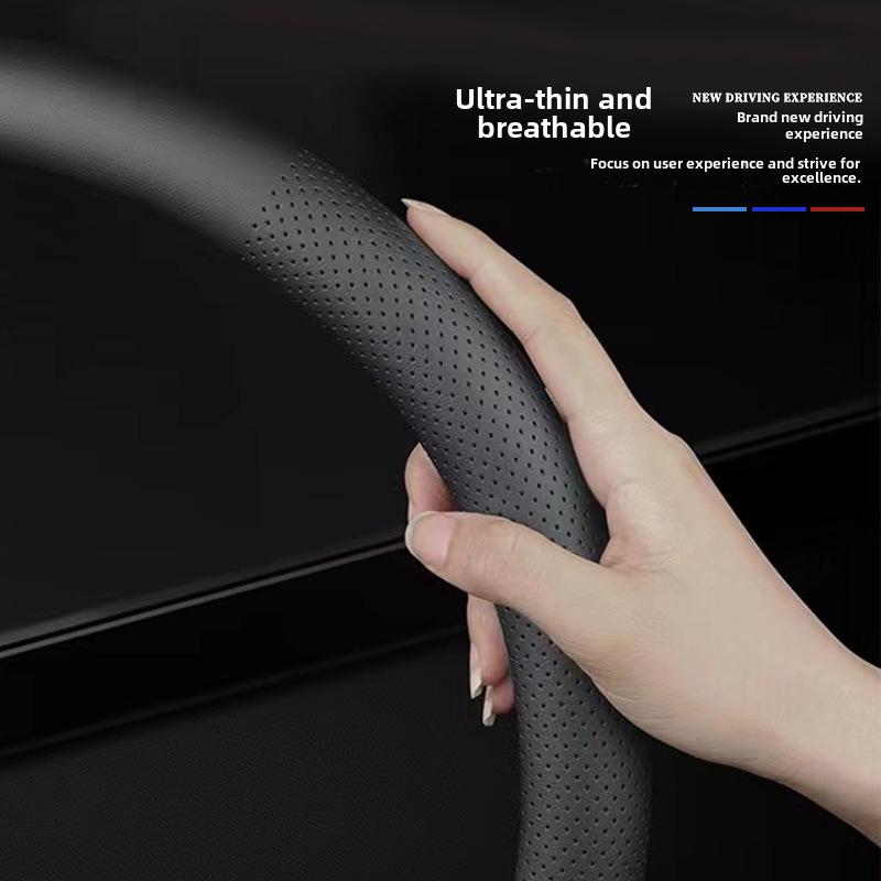 Universal Lenkradbezug aus schwarzem Nappa-Leder, rutschfest und atmungsaktiv, 15 Zoll/38 cm.