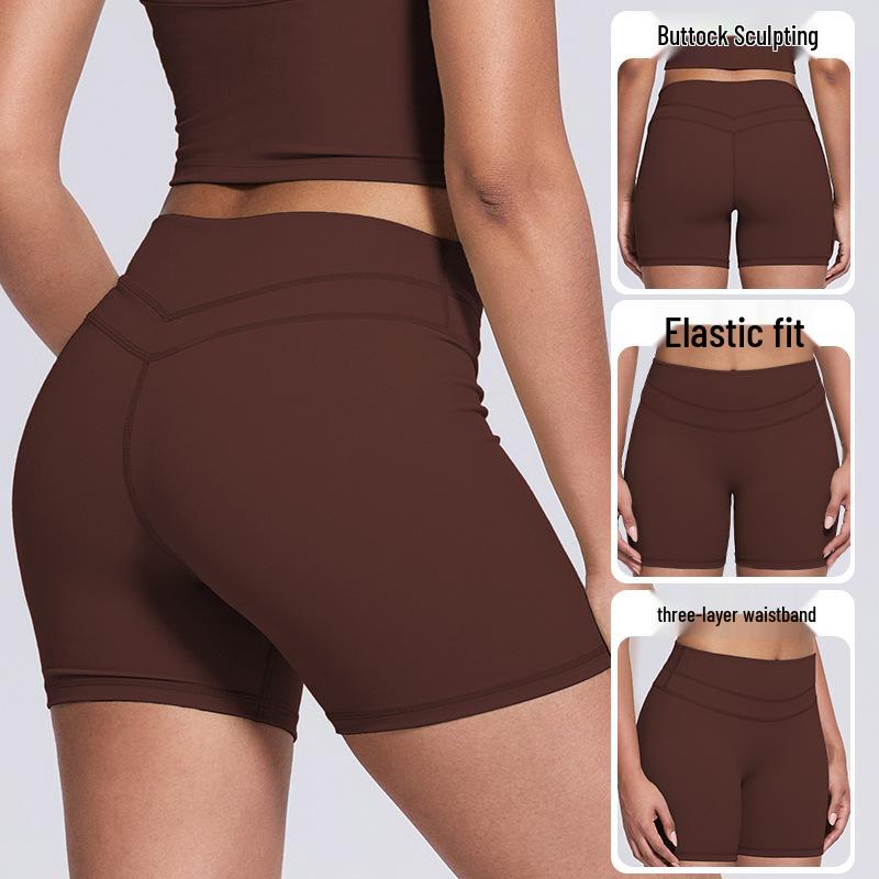Women's High-Waist Yoga Fitness Shorts - Peach Hip, High-Elastic, Tight Athletic Wear