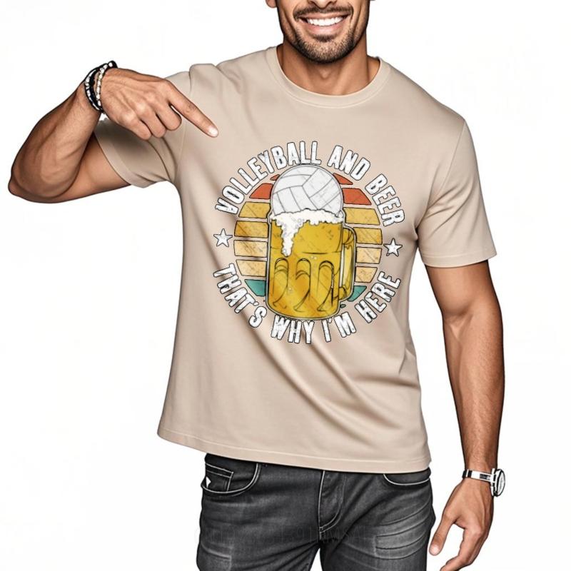 Street Wear Unisex O Neck T Shirt Streetwear Volleyball And Beer Thats Why Im Here Anime Unisex Tops Unisexs Tshirt Essential Tee