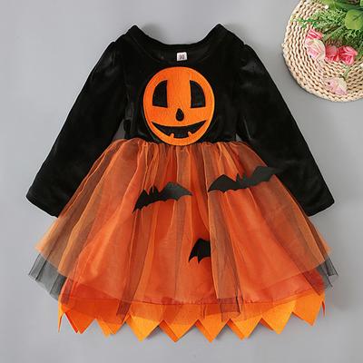 Kids Girl's Dress Children's Long Sleeve Round Neck Mesh Puffy Dress