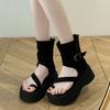 Vintage Thick-soled Roman Cool Boots for Women's 2025 Summer New Fashion Set-toed High-top Sandals Heightened Zipper Short Boots