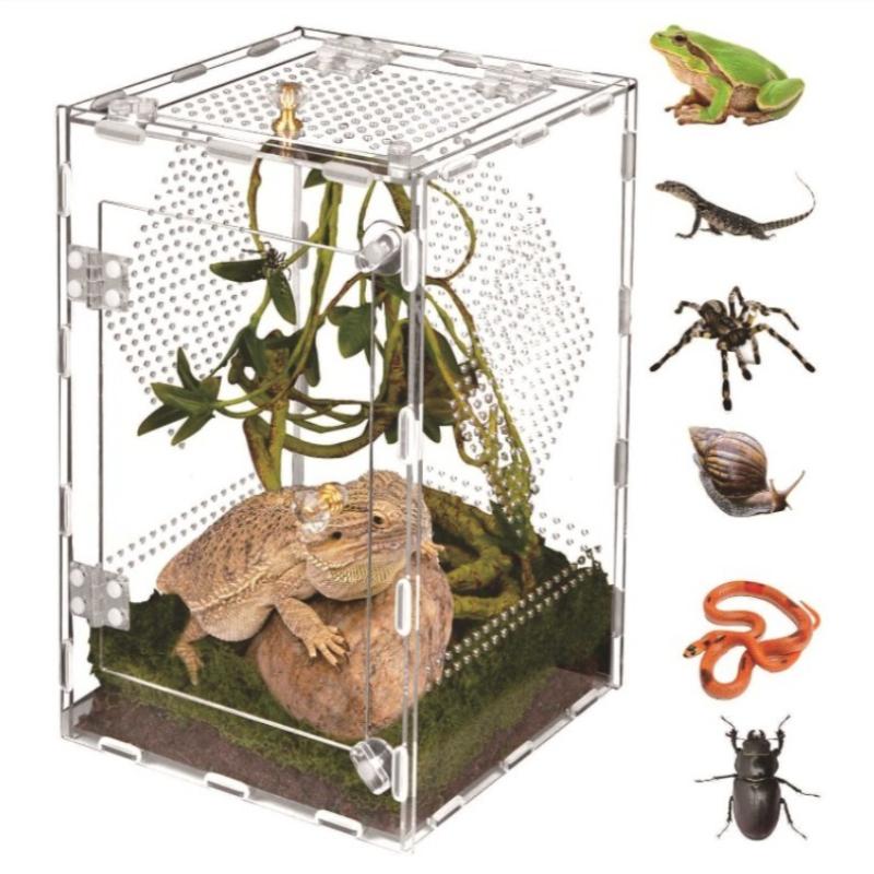 Acryl Reptilien Terrarium Schreibtisch Abnehmbar Atmungsaktiv Reptilien Futterbox Schlange Insekt Spinne Ausstellungsbox Kriechtier Zuchtgehäuse