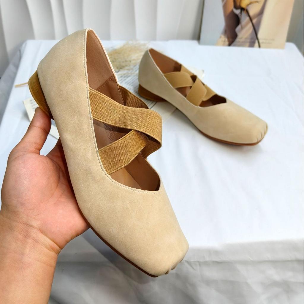 Spot Second Hair! Fashion Versatile New Pig Nose Horse Leather Cross Strap Thick Heel Mary Jane Ballet Shoes Women's Single Shoes