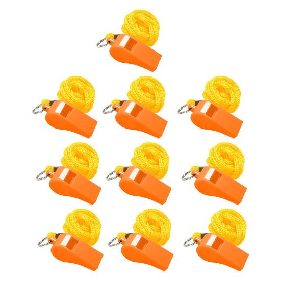 

10Pcs Plastic Whistles with Lanyards Loud Sport Referee Pea Whistles for Coaches Emergency Survival Use Replacement Coaches Whistle 10pcs