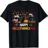 Funny Cat Happy Hallothanksmas Halloween Thanksgiving Xmas T-Shirt