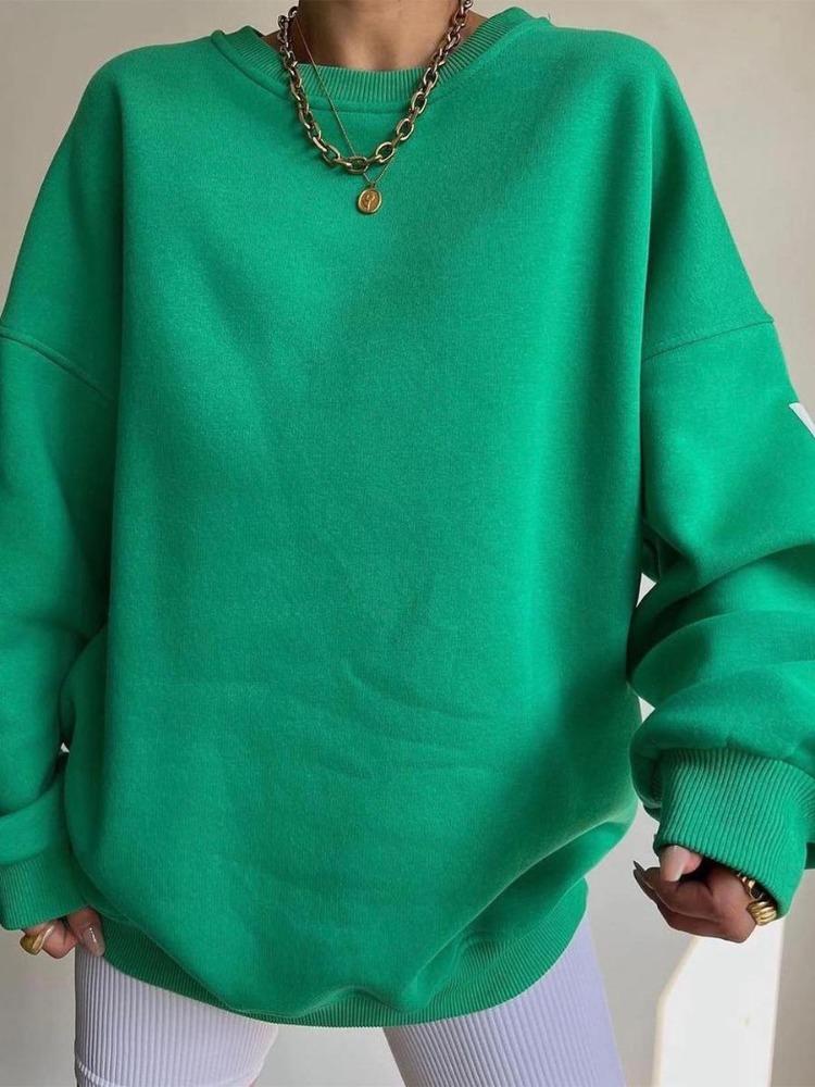 Stylish Loose Thick Long Sleeve Top Women Casual Print Pullover Sweatshirt