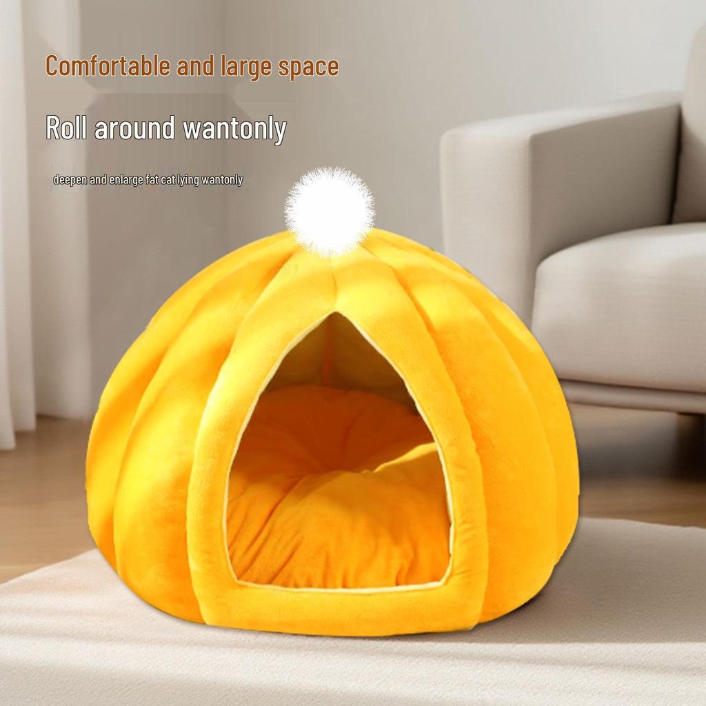 Washable Pumpkin-Shaped Pet Bed - Soft, Cozy Nest for Cats and Dogs, Suitable for All Seasons