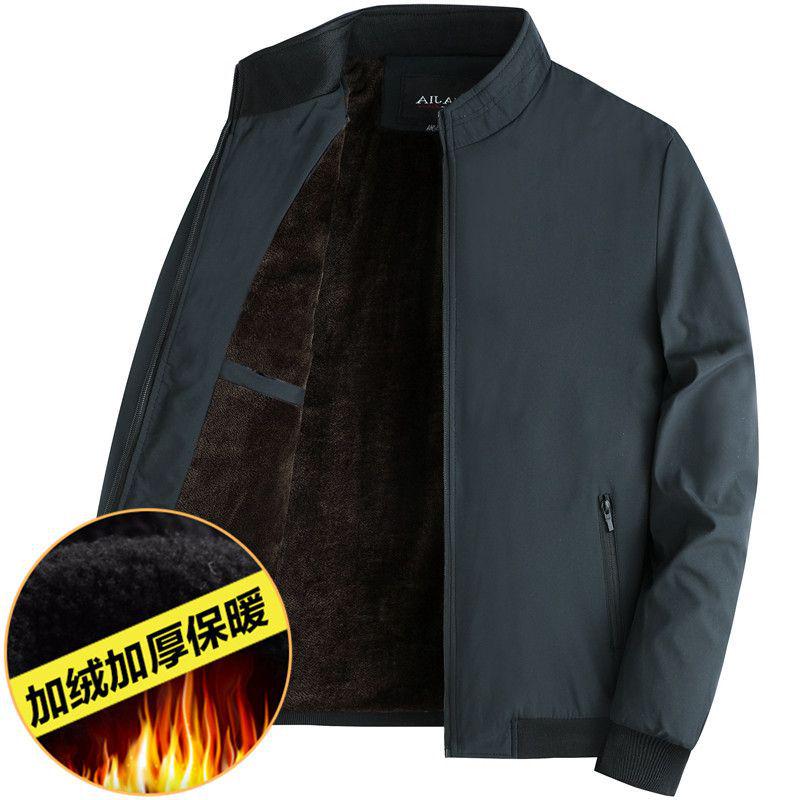 Men's Fleece-Lined Lapel Jacket, Thickened Autumn/Winter Coat for Middle-Aged and Older Men