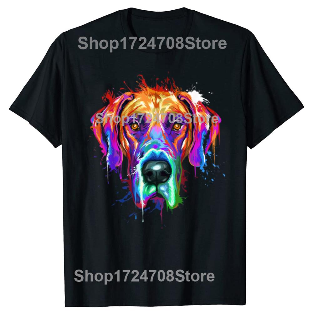 Lustige Dogge Splash Art Bunte Grafik T-Shirts Herren Damenmode Lässiges T-Shirt 100% Baumwolle Locker Übergroßes T-Shirt