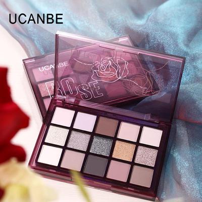 UCANBE Paleta de Sombras Cool Rose com 15 Cores: Cinza-Rosa Brilhante e Fosco para Iniciantes, Estilo Mangá, Desejo Puro, Look Fumê.