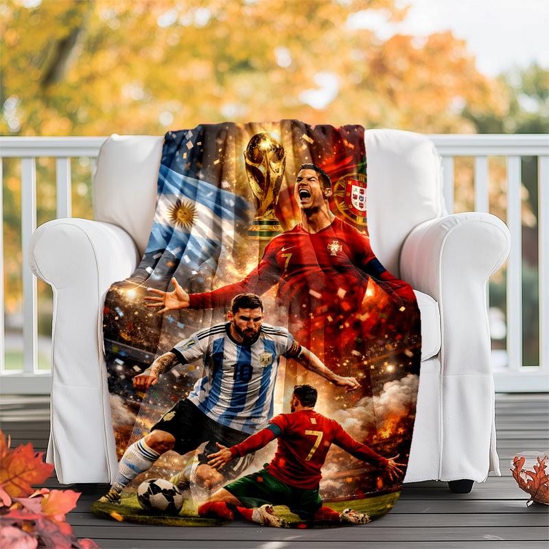 Messi & Ronaldo Flannel Blanket Soft All-Season Throw, Design for Camping, Car Travel, Hiking Sofa, Bed, Office Perfect Gift for Parties