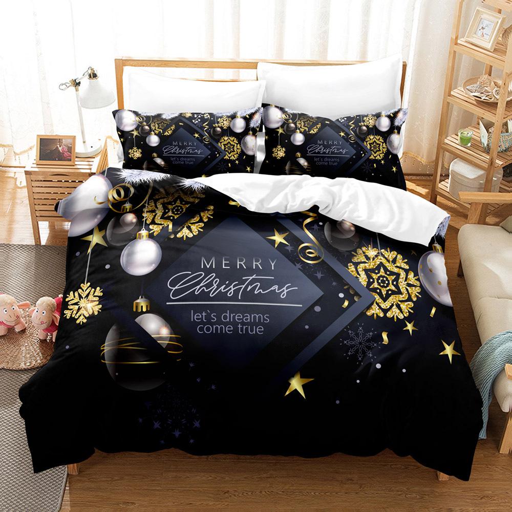 3D Happy New Year Bedding Set Christmas Happy Duvet Cover Pillowcase 2/3 Holiday Gift AU/EU/ES/DE Full Size Quick Drying Soft Home Textile