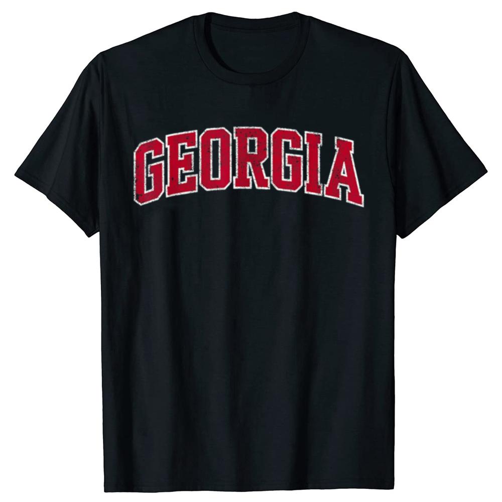 Funny Georgia Vintage Athletic Sports Red Text T Shirts Cotton Streetwear Georgian Gifts Mens Clothing Loose Oversized T Shirt