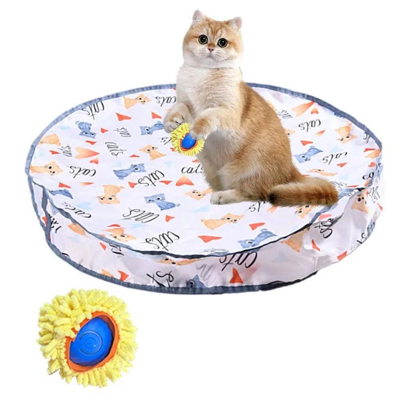 Double Layered Cat Toys Circular Cover Gaming Cover Pet Kittens Games Plush Stuffed Hidden Toys Plastic Interactive Pet Products with Charge Jump Ball