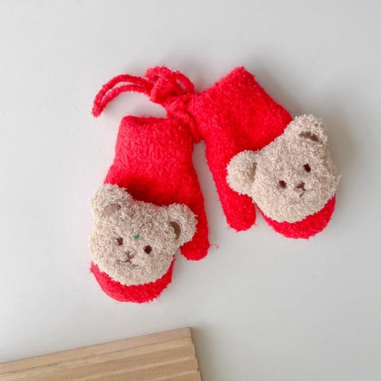 

1 пара детских варежек для новорожденных, модные кавайные мультяшные куклы с медведем, перчатки для маленьких мальчиков и девочек, милые осенне-зимние теплые детские варежки красный