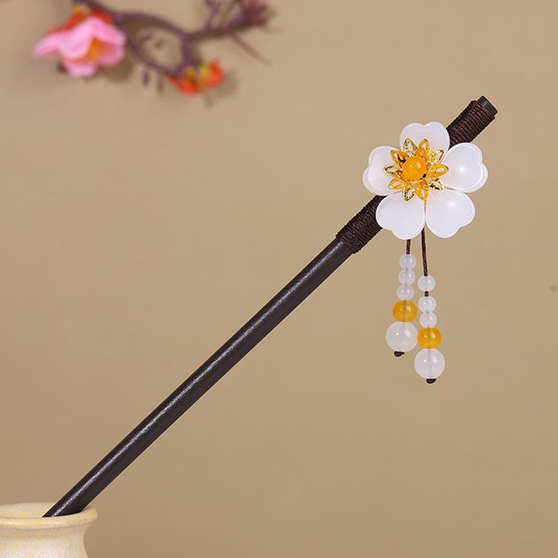 Vintage Tassel Wooden Hairpin for Women - Imitation Ebony Hanfu Accessory, Ancient Style Costume Hairpin