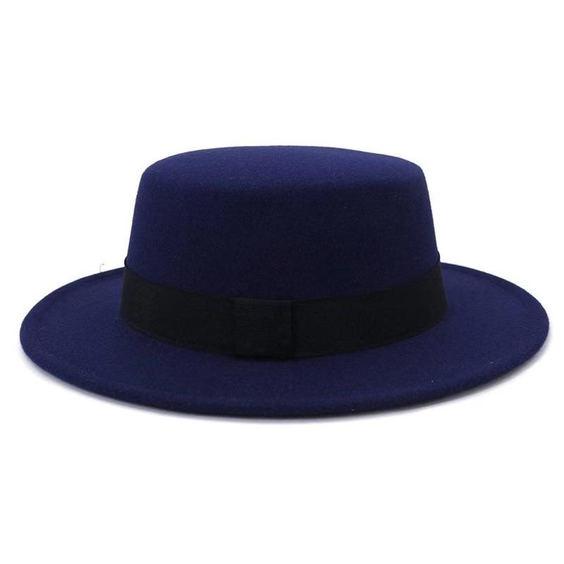 

Autumn Winter Korean Version Flat-Top British Style Solid Color Top Hat Gentleman S Jazz Hat Wide-Brimmed Flat-Brimmed Woolen Hats For Men And Women average size