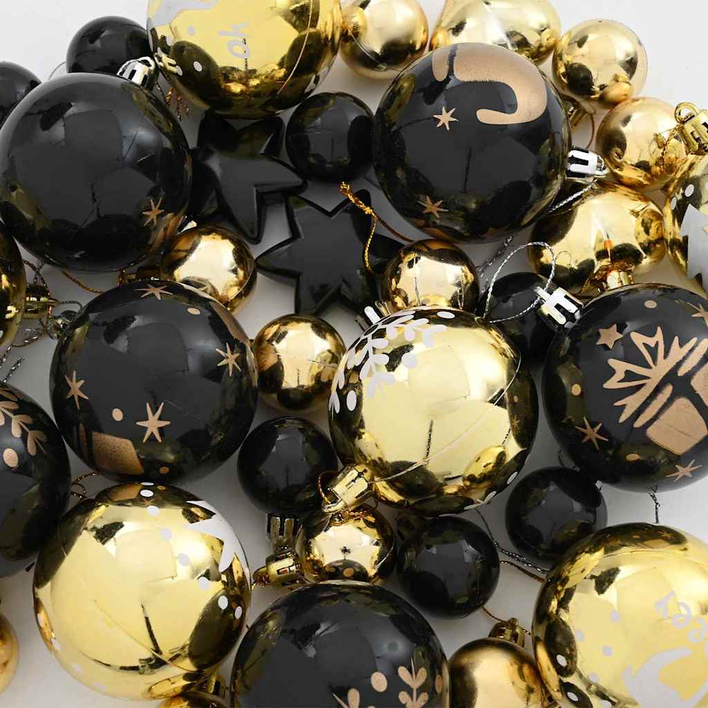 Christmas Ornament Set 40 pcs Black & Gold Plastic