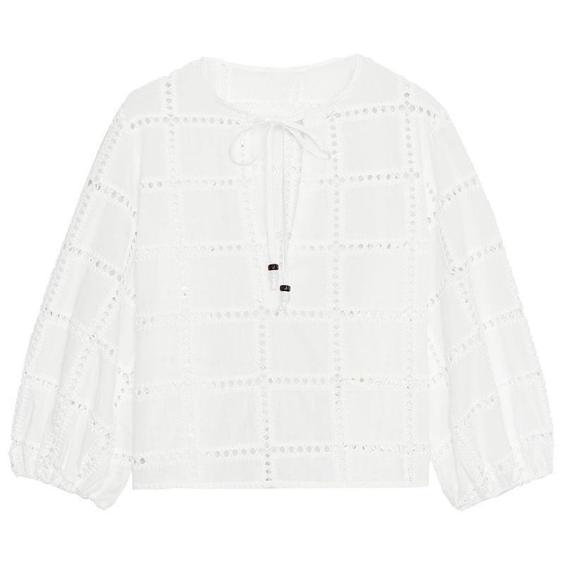 Zaprha 2025 Summer New Fashion Hollow Embroidered Short Round Neck V-neck Puff Sleeve Shirts 8741244