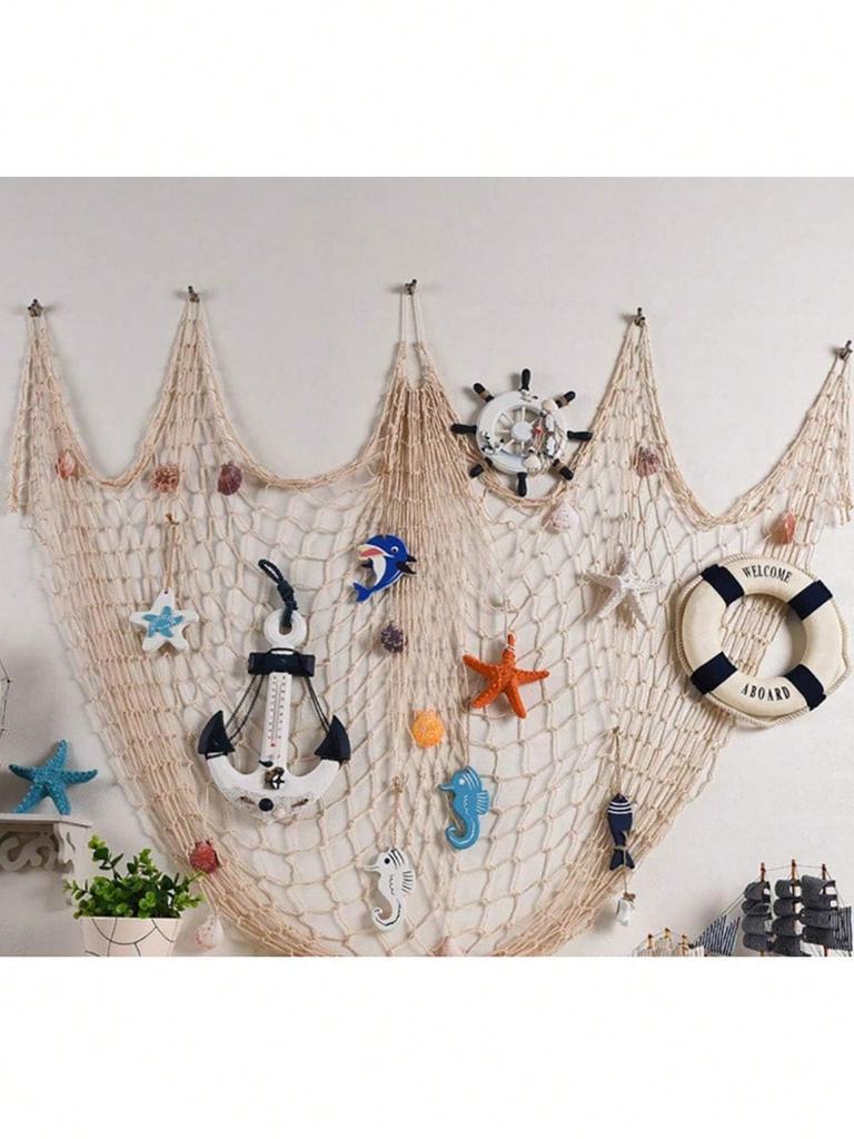 1pc  Creamy White Fishing Net Beach Theme Decor for Party Home Living Room Bedroom Mediterranean Style Decor Wall Decoration