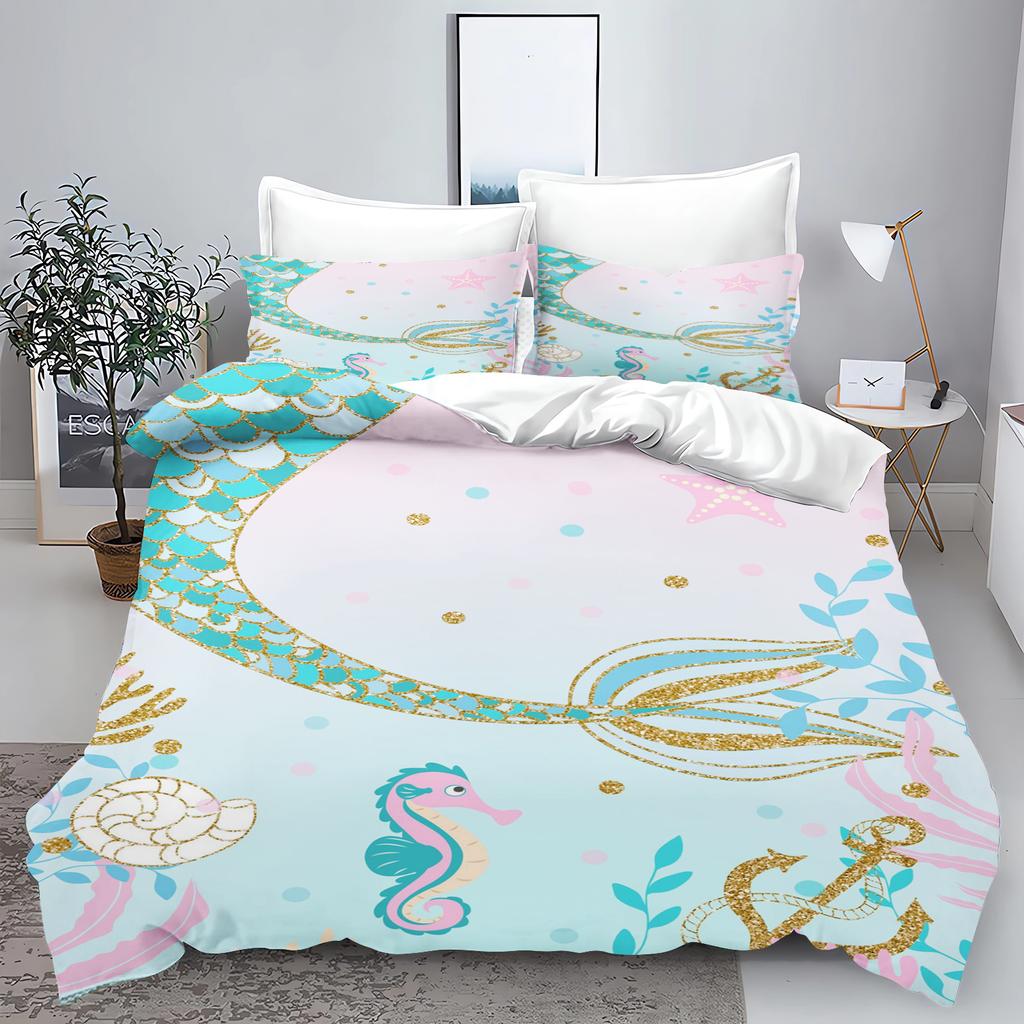 Mermaid Princess Ariel Bedroom 3-Piece Set Duvet Cover Set Bedding 3D Children'S Bedding Comforter Sets Queen Twin Home Anime