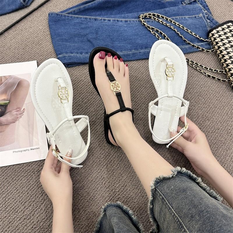 Mode 2025Bohemian Style Damen Perlenbesetzte Flache Sandalen Lässig Zehensteg Weiche Sohle Strandschuhe  Leicht Elastisches Band Sommer