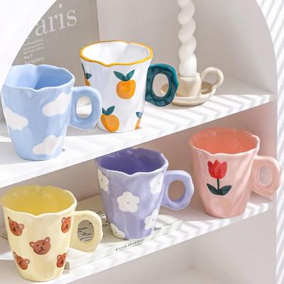 Hand Painted Mug Flower Pattern Ceramic Cups Breakfast Oats Coffee Cup Household Office Bar Tableware Holiday Birthday Gifts