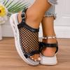 Large Size Platform Casual Sandals Women's 2025 New Fishing Net Hollow Fish Mouth Buckle Sandals Women's Foreign Trade