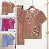 2 Pcs/Set Mid-aged Women Pajamas Set O Neck Embroidery Short Sleeve Plus Size Elastic Waist Pleated Loose Wide Leg Mother Grandmother Sleepwear