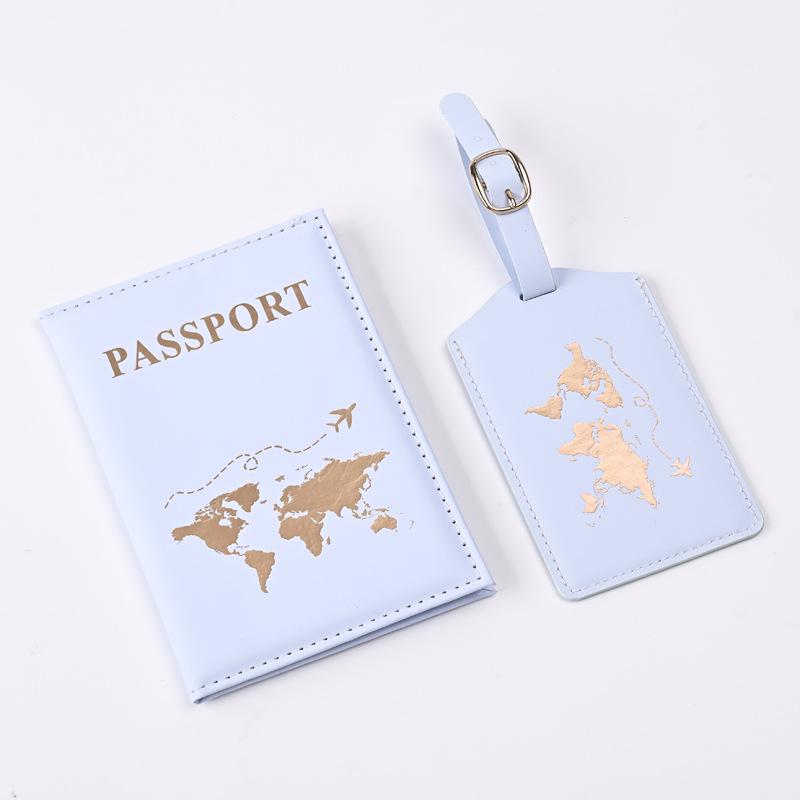 2024 Trendy PU Map Passport Protector & Luggage Tag Set