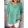 Summer Loose Short Sleeved Cotton and Linen T-shirt New Large Size Solid Color Shirts V Neck Casual Women Blouse Fashion Elegant Tees Tops Clothing