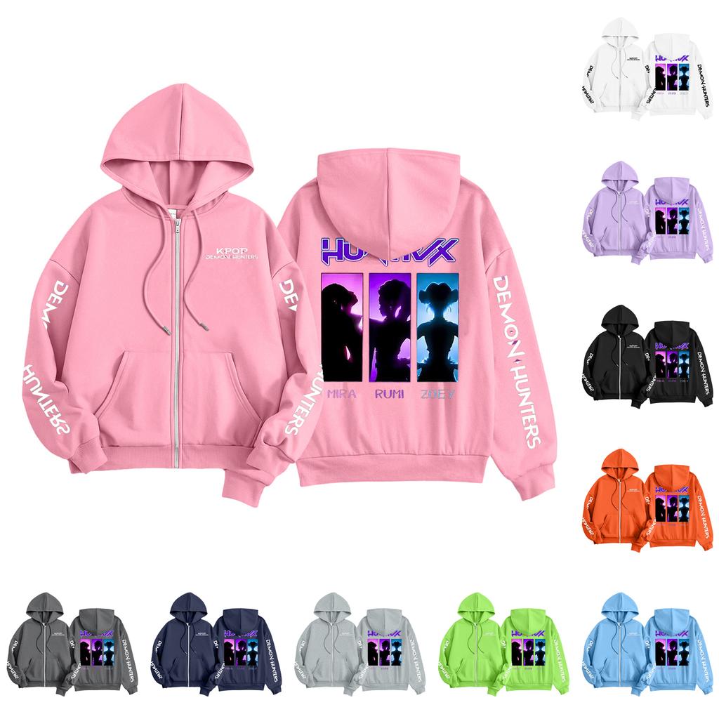 Kids Fashion Women's Lightweight Long Sleeve Zipper Hoodie Printed Hoodie With Pockets