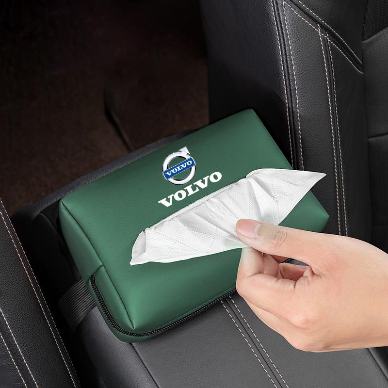 Auto-Taschentuch-Organizer-Tasche Papiertuch-Aufbewahrungsbox Zubehör für Volvo XC90 V90 V60 XC60 V40 S80 S60 S90 C40 XC40 V70 Ventilkappe