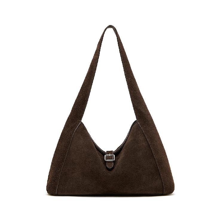 Korean Style Handheld Bucket Bag for Women, New Vintage Style Suede Leather Underarm Tote Bag