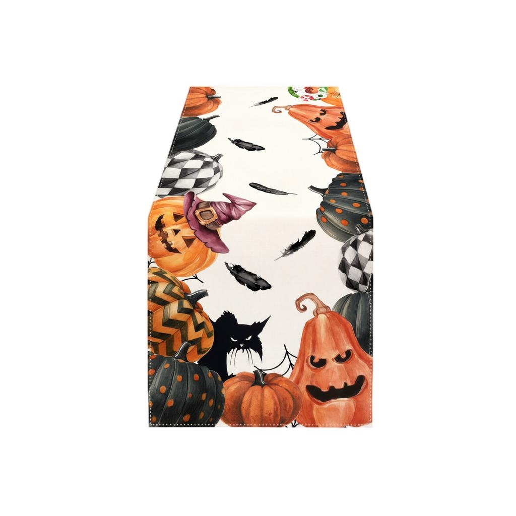 Halloween Linen Table Runner 7213 Inches - Pumpkin and Pattern for Fireplace TV Stand Dining Table