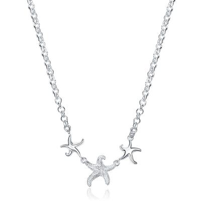 Gioielli già pronti con collana in argento S925 placcato argento con tre stelle marine