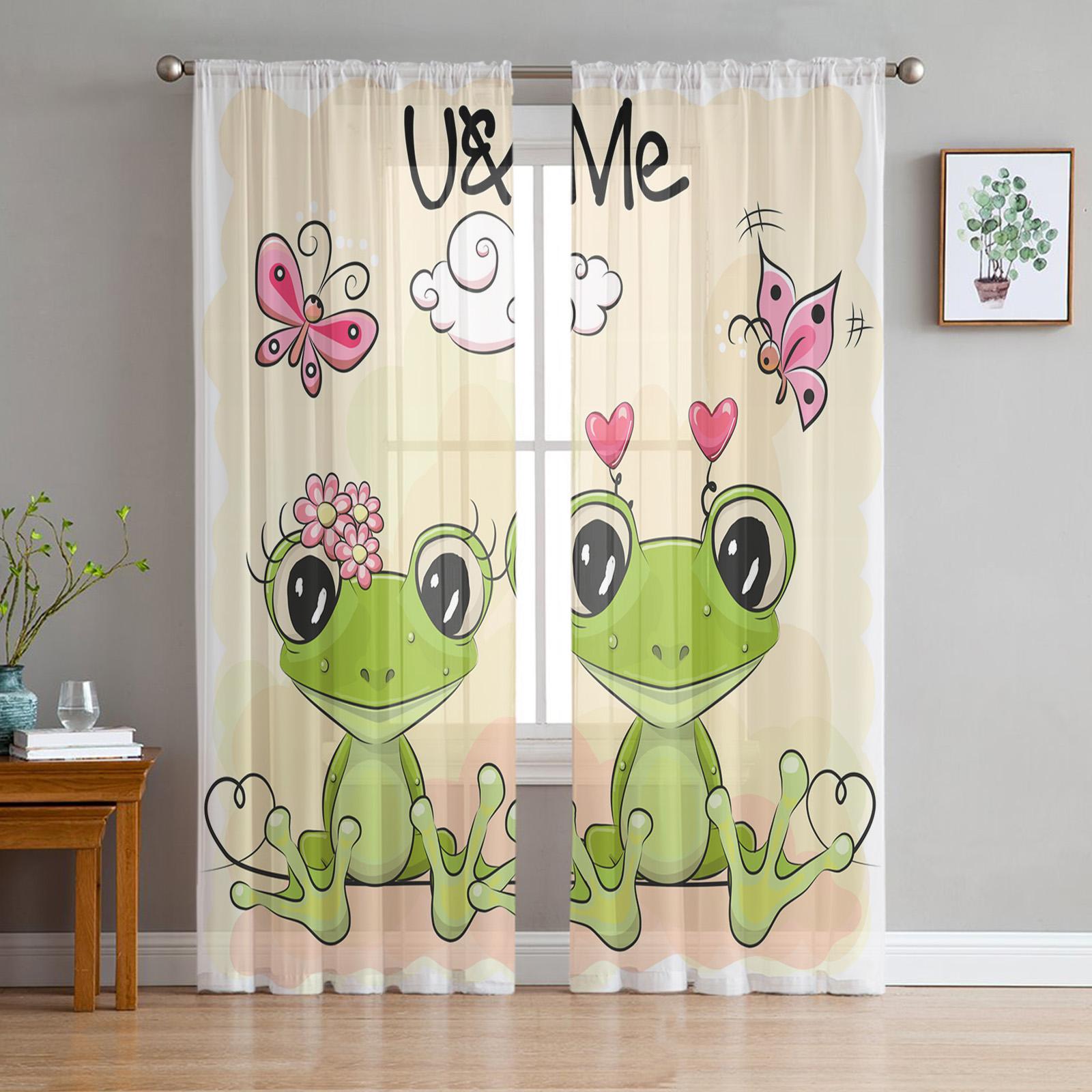 

Мультфильм милый лягушонок принц кавайный прозрачный занавес для гостиной спальни вуаль драпировка кухонное окно тюль занавески для дома основные предметы первой необходимости 1 PCS W100XH250cm&Grommet Top