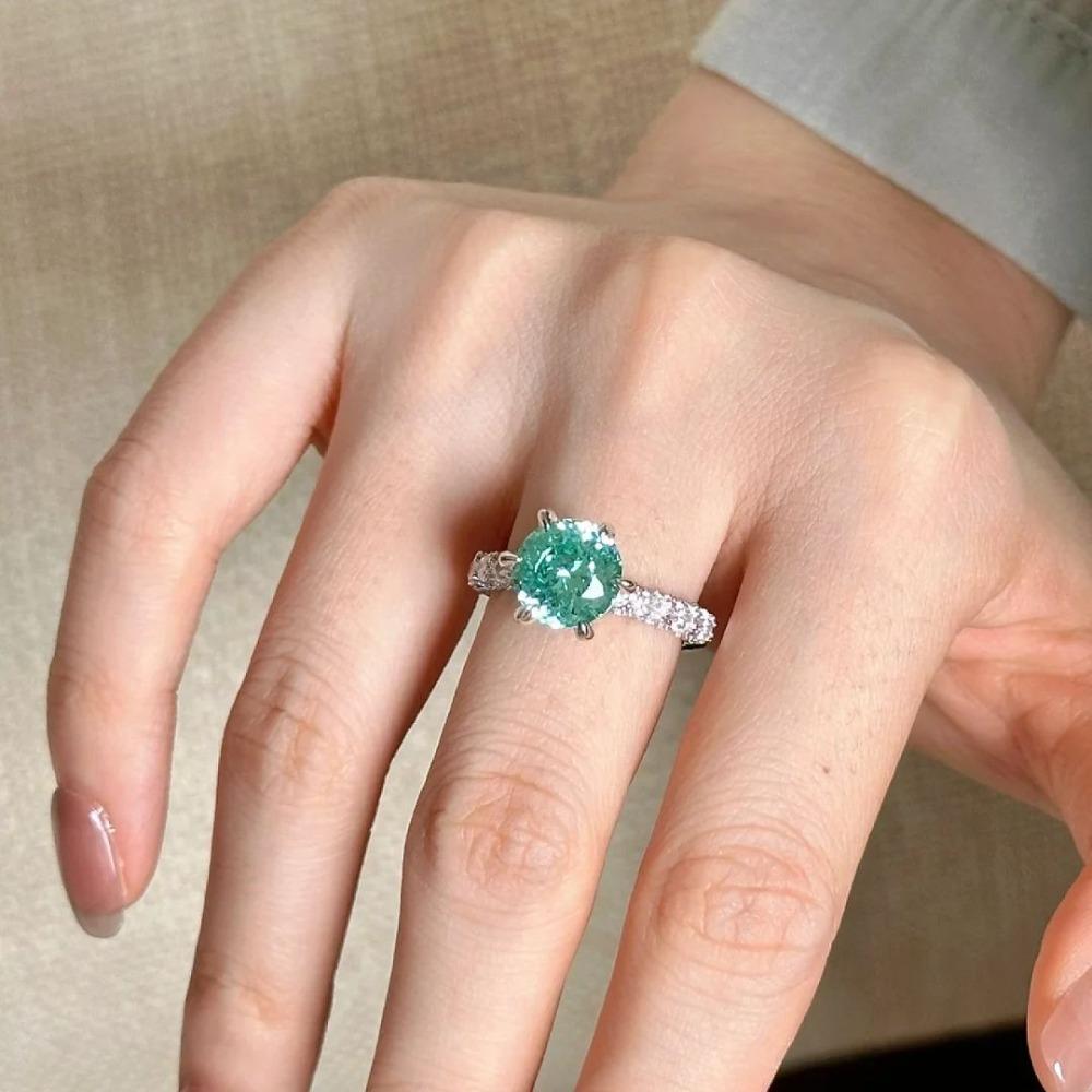 Women Paraiba Green Mint Wave Ring 3 Carat Green Diamond Wedding Band Light Luxury Micro Pave Fashion Jewelry