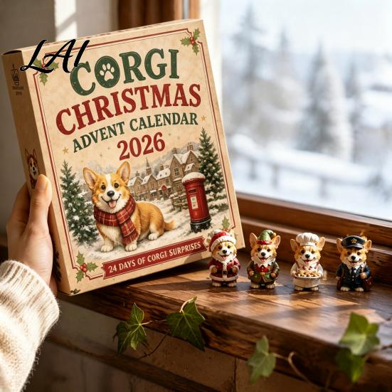 Christmas Party Favors 24 Days Advent Calendar 2026 with Mini Corgi Figurines Collectible Dog Toys Holiday Countdown for Kids Lovers Cute Ornaments