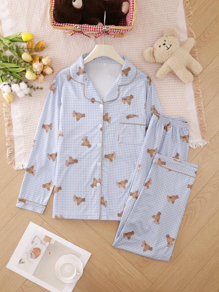 Grensoverschrijdende Nieuwe Stijl Pyjama Set met Lange Mouwen - Comfortabel, Ademend, Casual Kleding met Reverskraag, Geschikt voor Buiten of Thuis