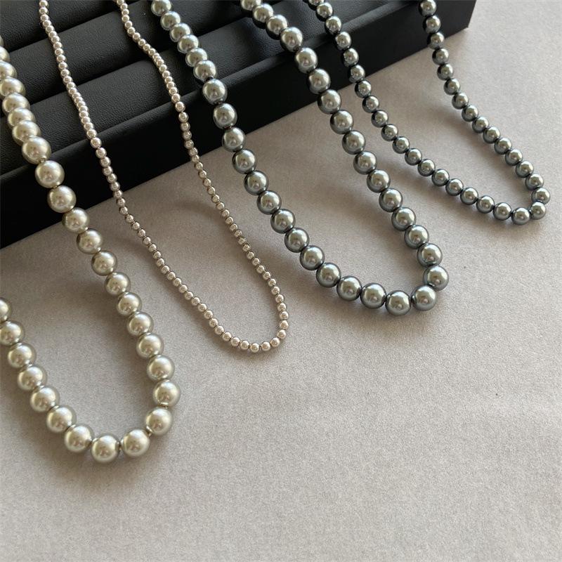 

Жемчужное ожерелье Акойя серебристо-серого цвета с сильным блеском - Покрытая 18-каратным медным золотом ретро-ключичная цепочка для женщин 4mm