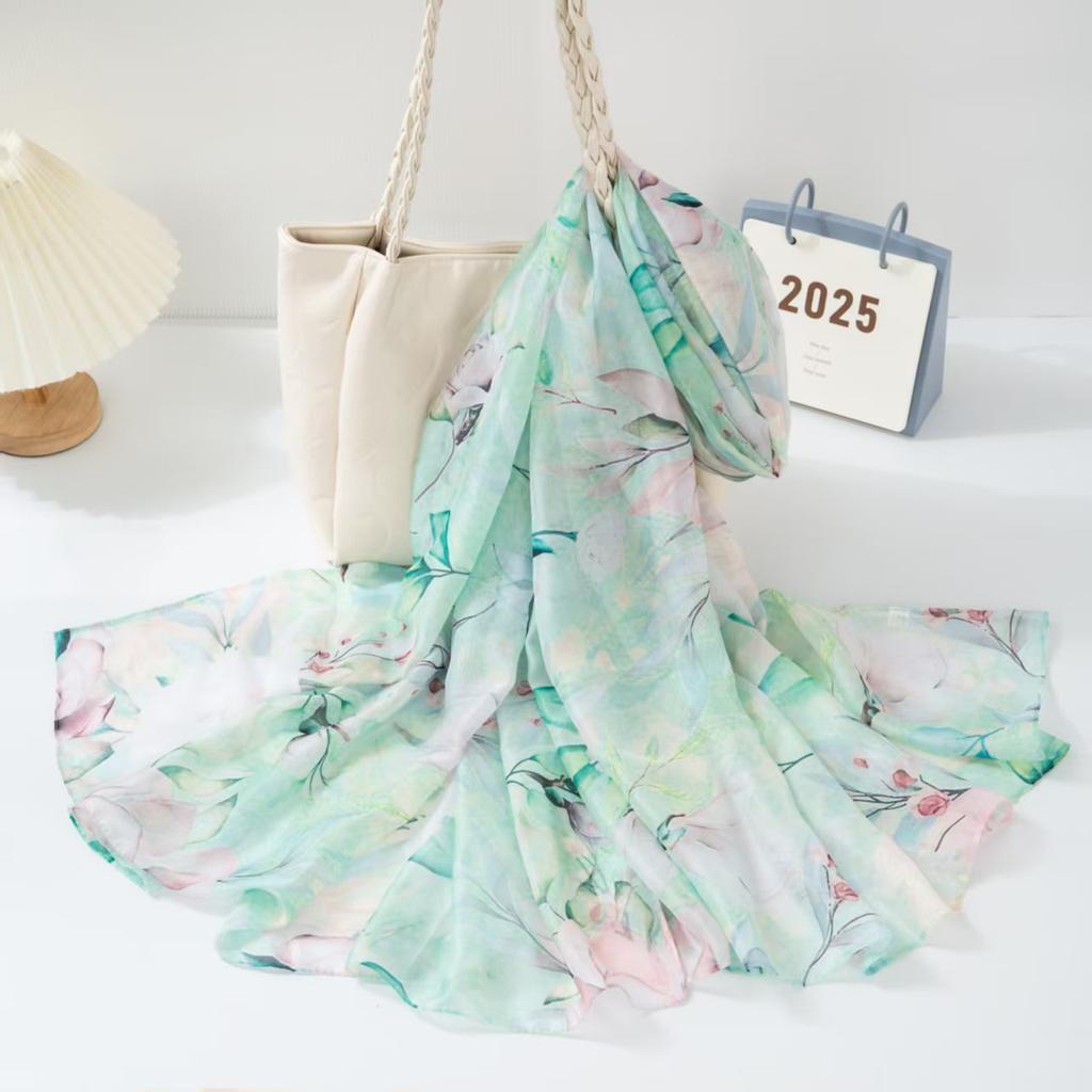 New Silk Scarf Female Fashion Beach Pashmina Bufanda Folral Women Shawl Wraps Bandana Ladies Scarves Large Foulard big Echarpe