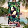 Panda Love Art Print Theme Quick Dry Beach Towel Custom Name Text Print Large Sand Resistant Towel Beach Vacation