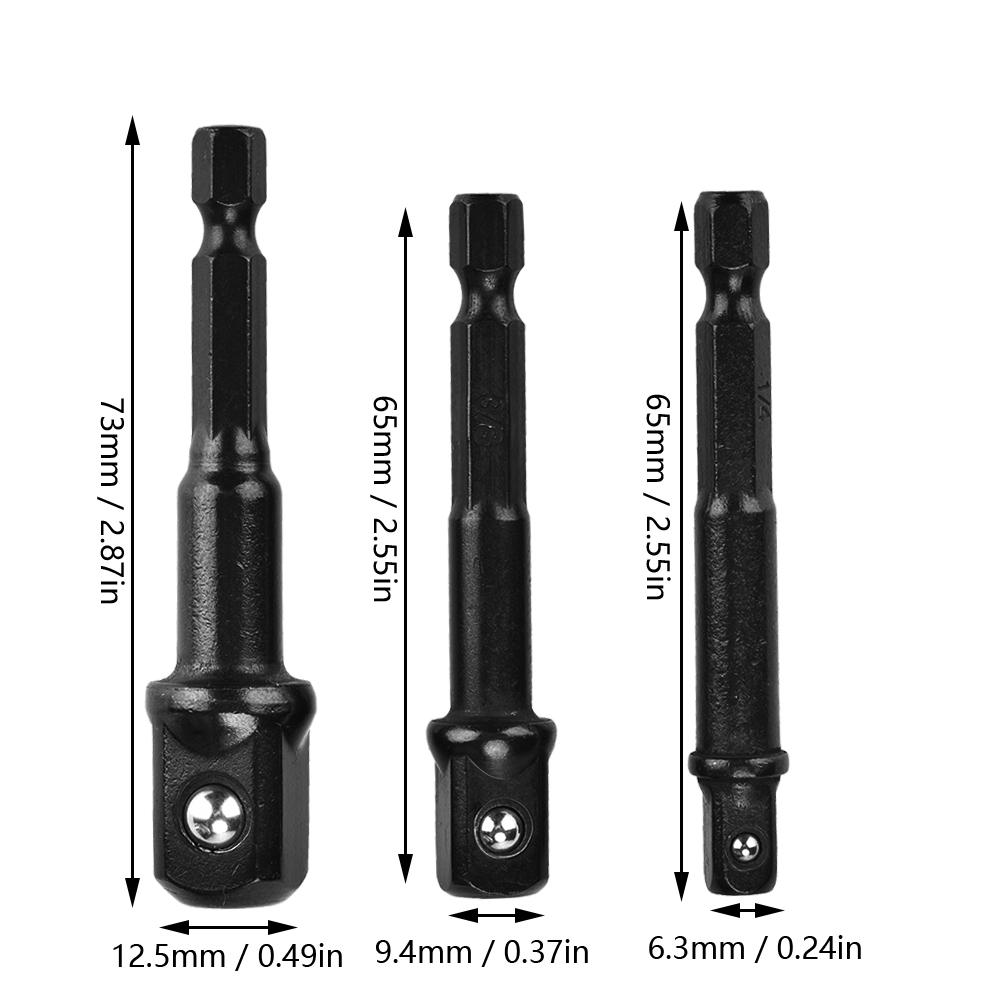 3Pcs Black Socket Adapter 1Celsius4 Hex Shank to 1Celsius4 3Celsius8 1Celsius2 Head Drill Bit Driver