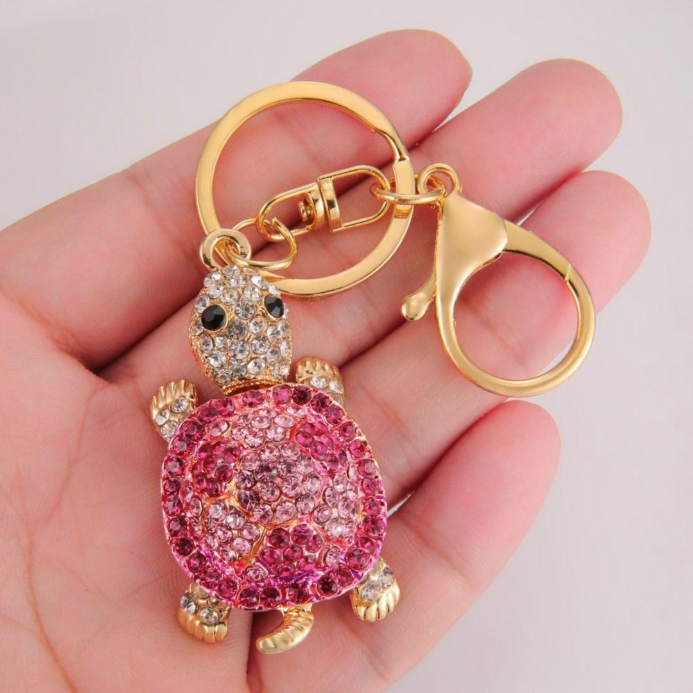 Mini Cartoon Turtle Keychain Zinc Zinc Alloy Rhinestones Turtle Pendant  Girls Boys