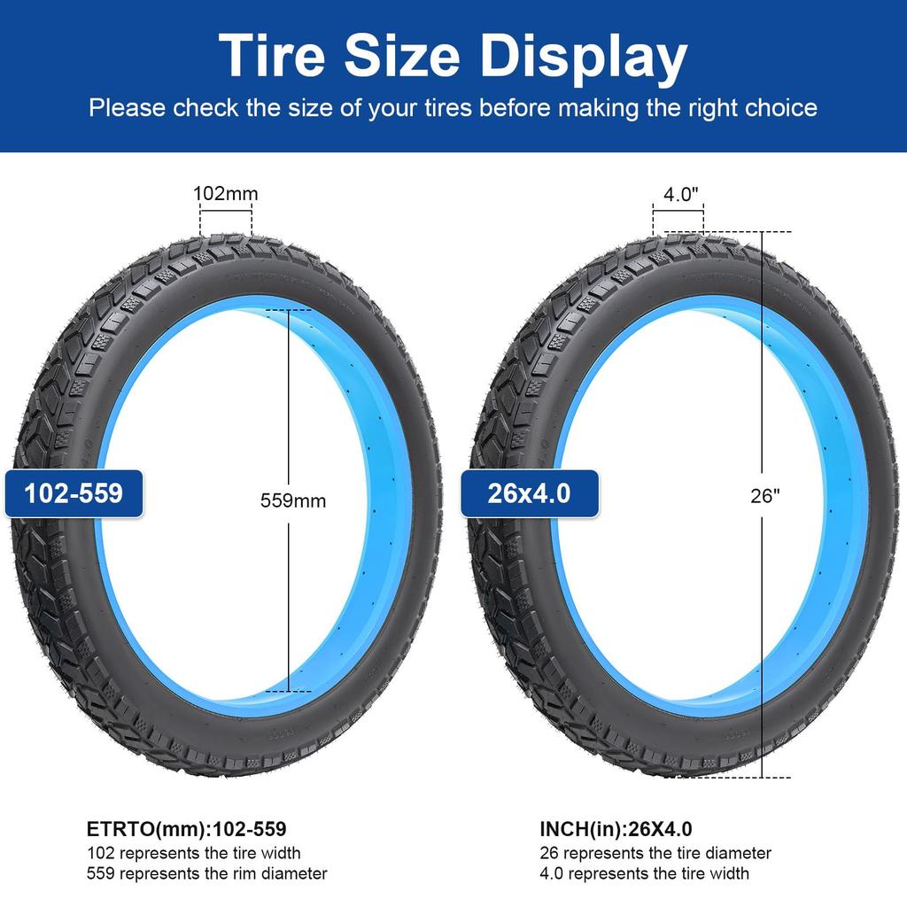 FengCan 26x4.0 Tire, 26x4.0 Electric Bicycle Tire, Compatible with 26-inch Fat Bikes and Mountain Bikes, 4.0-inch Section Width (BQ028)