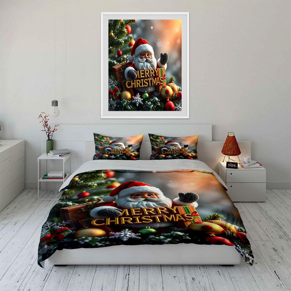 Santa Merry Christmas Design Bedding Duvet Cover Set Duvet Cover Pillowcases  (1*Duvet Cover 2*Pillowcases, without duvet insert)