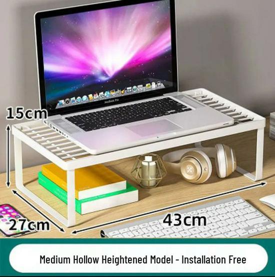 Adjustable Desktop Monitor Riser & Laptop Cooling Stand with Storage & Keyboard Tray
