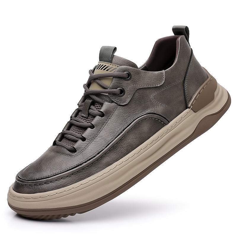 Herrskor i högkvalitativt äkta läder, andningsbara plattformsskor - Fritidssneakers för vår/sommar, utomhusbruk, med tjocka sulor, handsydd design.