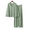 Women Solid V Neck Ice Silk Fashion Set 2023 New Spring Autumn Loose Fitting High Waist Casual Sweater Two Piece Set